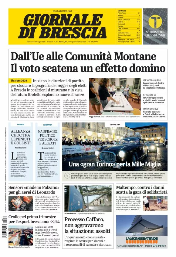 Prima-pagina-giornale di brescia-oggi-edizione-del-2024-06-12